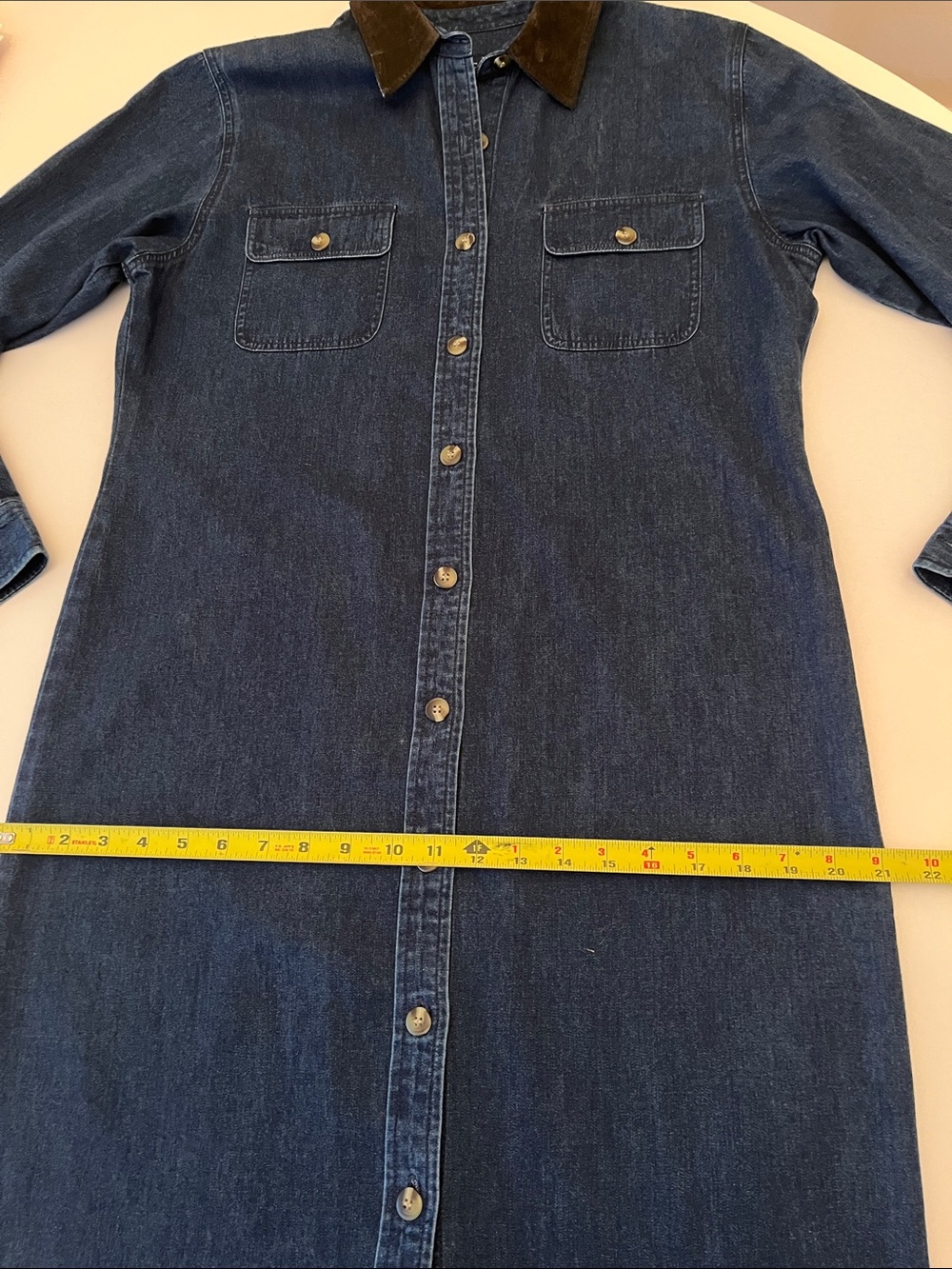Vintage 90s Charter Club Denim Shirt Dress w Suede Collar, size 10 ankle length - Picture 8 of 9
